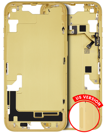 Mid-Frame Housing With Power And Volume Button Compatible For iPhone 14 Plus (US Version) (Aftermarket Plus) (Yellow)