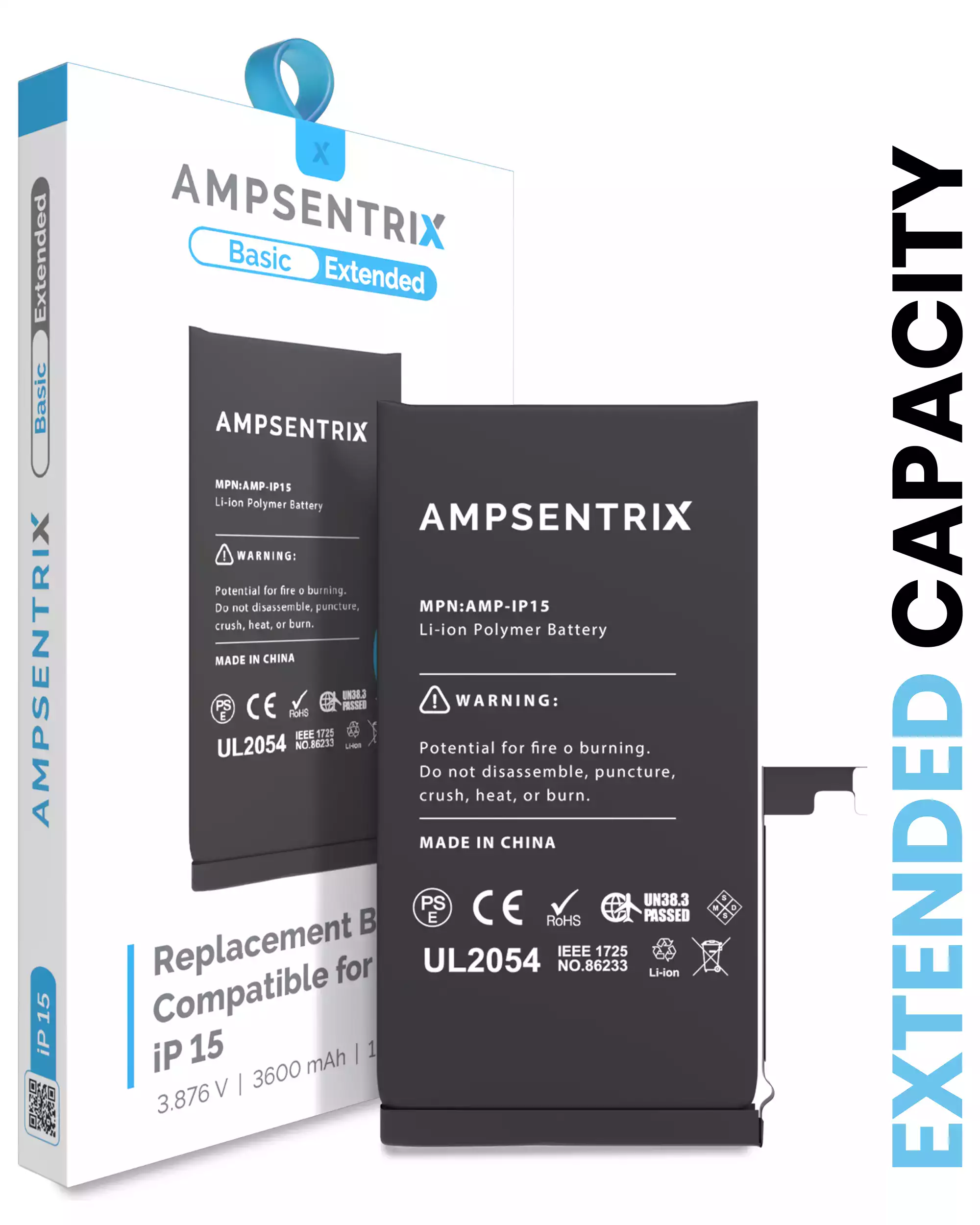 Replacement Battery Compatible For iPhone 15 (AmpSentrix Basic Extended)