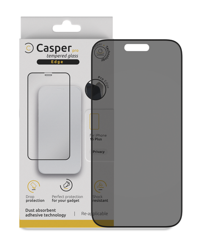 Casper Pro Edge Tempered Glass Compatible For iPhone 15 Plus / 16 Plus (Retail Pack) (Privacy)