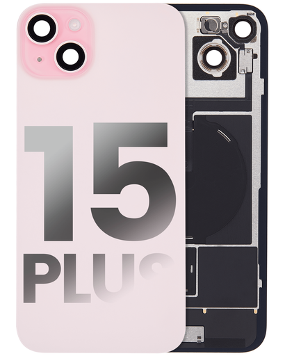 Back Glass With Steel Plate With Wireless NFC Charging MagSafe Magnet &amp; Flashlight Flex Compatible For iPhone 15 Plus (Used OEM Pull: Grade A) (Pink)