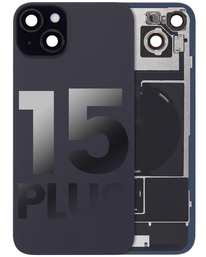 Back Glass With Steel Plate With Wireless NFC Charging MagSafe Magnet &amp; Flashlight Flex Compatible For iPhone 15 Plus (Used OEM Pull: Grade A) (Black)