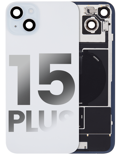 Back Glass With Steel Plate With Wireless NFC Charging MagSafe Magnet &amp; Flashlight Flex Compatible For iPhone 15 Plus (Used OEM Pull: Grade A) (Blue)