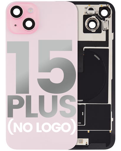 Back Glass With Steel Plate With Wireless NFC Charging MagSafe Magnet &amp; Flashlight Flex Compatible For iPhone 15 Plus (No Logo) (Pink)