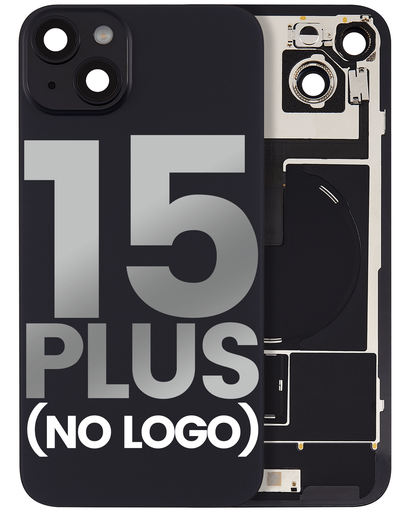 Back Glass With Steel Plate With Wireless NFC Charging MagSafe Magnet &amp; Flashlight Flex Compatible For iPhone 15 Plus (No Logo) (Black)