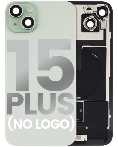 Back Glass With Steel Plate With Wireless NFC Charging MagSafe Magnet &amp; Flashlight Flex Compatible For iPhone 15 Plus (No Logo) (Green)