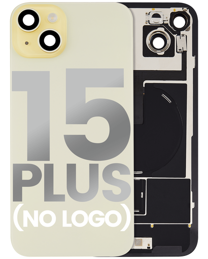 Back Glass With Steel Plate With Wireless NFC Charging MagSafe Magnet &amp; Flashlight Flex Compatible For iPhone 15 Plus (No Logo) (Yellow)