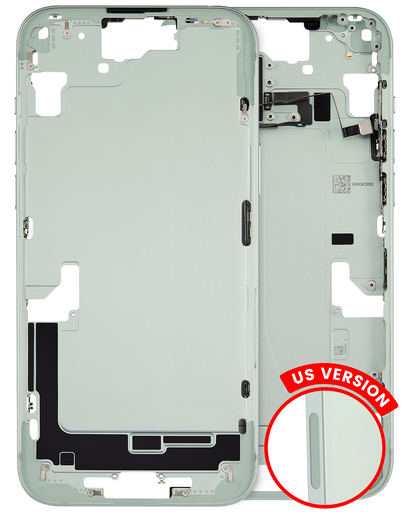 Mid-Frame Housing With Power And Volume Button Compatible For iPhone 15 Plus (US Version) (Used OEM Pull: Grade A) (Green)