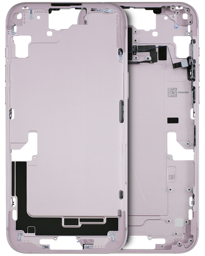 Mid-Frame Housing With Power And Volume Button Compatible For iPhone 15 Plus (US Version) (Used OEM Pull: Grade A) (Pink)
