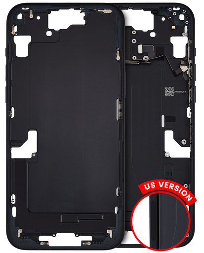 Mid-Frame Housing With Power And Volume Button Compatible For iPhone 15 Plus (US Version) (Used OEM Pull: Grade A) (Black)