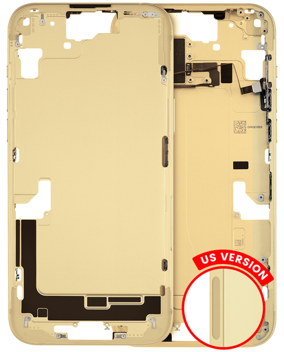 Mid-Frame Housing With Power And Volume Button Compatible For iPhone 15 Plus (US Version) (Used OEM Pull: Grade A) (Yellow)