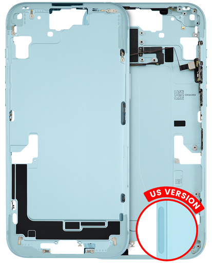 Mid-Frame Housing With Power And Volume Button Compatible For iPhone 15 Plus (US Version) (Used OEM Pull: Grade A) (Blue)