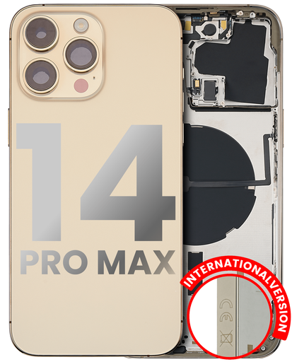 Back Housing W/ Small Pre-Installed Compatible For iPhone 14 Pro Max (International Version) (Used OEM Pull: Grade A) (Gold)