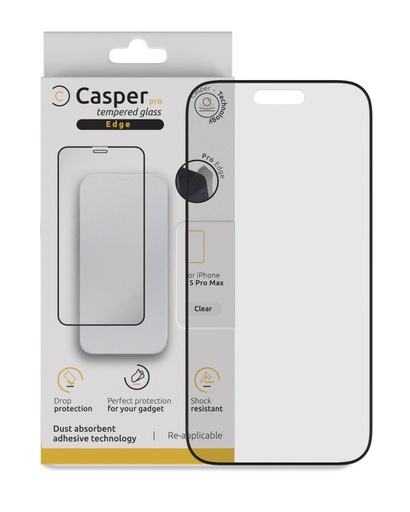Casper Pro Edge Tempered Glass Compatible For iPhone 15 Pro Max (Retail Pack) (Clear)