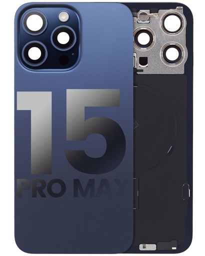 Back Glass With Steel Plate With Wireless NFC Charging MagSafe Magnet &amp; Flashlight Flex Compatible For iPhone 15 Pro Max (Used OEM Pull: Grade A) (Blue Titanium)