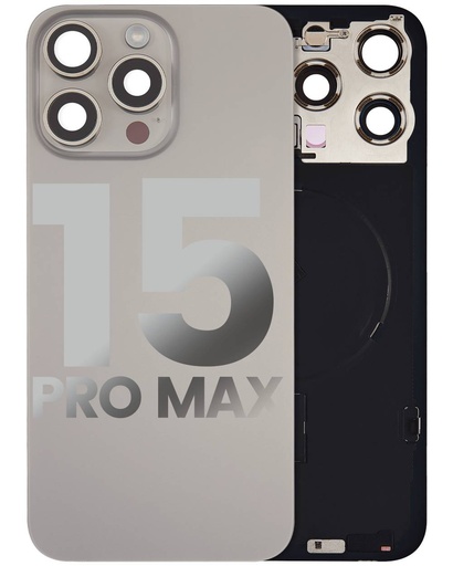 Back Glass With Steel Plate With Wireless NFC Charging MagSafe Magnet &amp; Flashlight Flex Compatible For iPhone 15 Pro Max (Used OEM Pull: Grade A) (Natural Titanium)