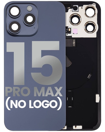 Back Glass With Steel Plate With Wireless NFC Charging MagSafe Magnet &amp; Flashlight Flex Compatible For iPhone 15 Pro Max (No Logo) (Blue Titanium)