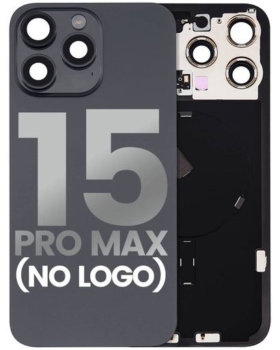 Back Glass With Steel Plate With Wireless NFC Charging MagSafe Magnet &amp; Flashlight Flex Compatible For iPhone 15 Pro Max (No Logo) (Black Titanium)