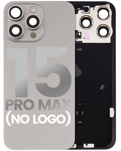 Back Glass With Steel Plate With Wireless NFC Charging MagSafe Magnet &amp; Flashlight Flex Compatible For iPhone 15 Pro Max (No Logo) (Natural Titanium)