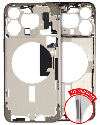 Mid-Frame Housing With Power And Volume Button Compatible For iPhone 15 Pro Max (US Version) (Used OEM Pull: Grade B) (Natural Titanium)
