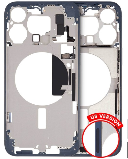 Mid-Frame Housing With Power And Volume Button Compatible For iPhone 15 Pro Max (US Version) (Used OEM Pull: Grade B) (Blue Titanium)