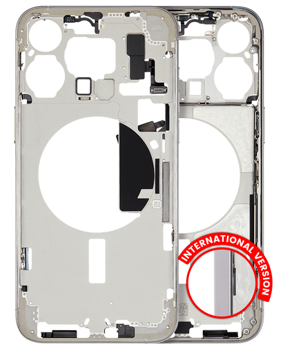 Mid-Frame Housing With Power And Volume Button Compatible For iPhone 15 Pro Max (International Version) (Used OEM Pull: Grade A) (White Titanium)