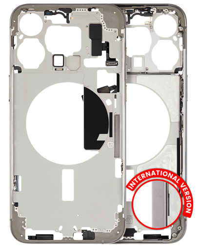 Mid-Frame Housing With Power And Volume Button Compatible For iPhone 15 Pro Max (International Version) (Used OEM Pull: Grade A) (Natural Titanium)