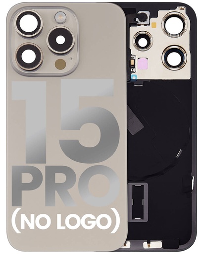 Back Glass With Steel Plate With Wireless NFC Charging MagSafe Magnet &amp; Flashlight Flex Compatible For iPhone 15 Pro (No Logo) (Natural Titanium)