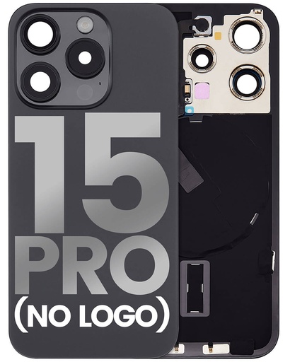 Back Glass With Steel Plate With Wireless NFC Charging MagSafe Magnet &amp; Flashlight Flex Compatible For iPhone 15 Pro (No Logo) (Black Titanium)