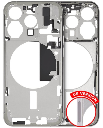 Mid-Frame Housing With Power And Volume Button Compatible For iPhone 15 Pro (US Version) (Used OEM Pull: Grade C) (White Titanium)