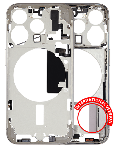 Mid-Frame Housing With Power And Volume Button Compatible For iPhone 15 Pro (International Version) (Used OEM Pull: Grade A) (Natural Titanium)