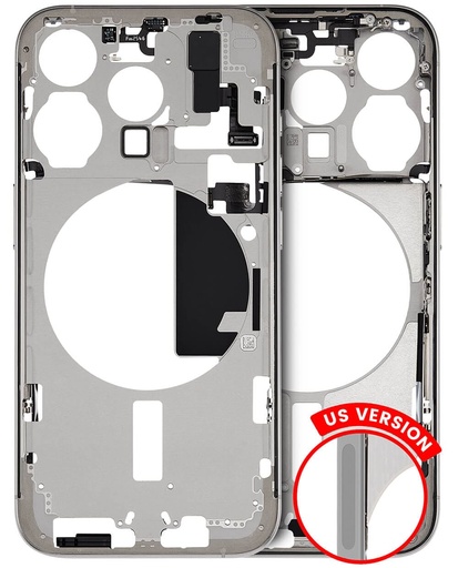 Mid-Frame Housing With Power And Volume Button Compatible For iPhone 15 Pro (US Version) (Used OEM Pull: Grade A) (White Titanium)