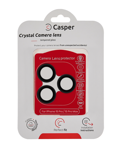Casper Camera Lens Protector Compatible For iPhone 15 Pro / 15 Pro Max (Black) (Clear)