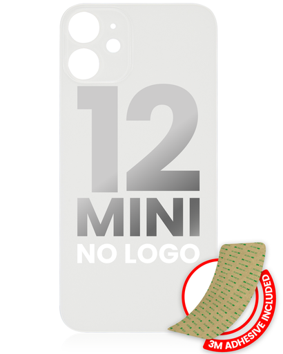 Back Glass With 3M Adhesive Compatible For iPhone 12 Mini (No Logo / Large Camera Hole) (White)
