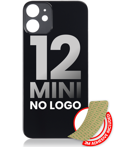 Back Glass With 3M Adhesive Compatible For iPhone 12 Mini (No Logo / Large Camera Hole) (Black)