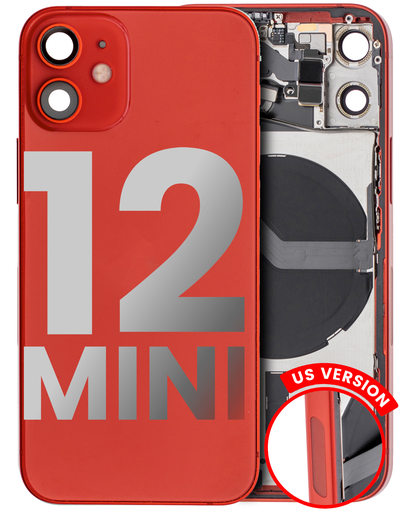 Back Housing W/ Small Components Pre-Installed Compatible For iPhone 12 Mini (US Version) (Used OEM Pull: Grade C) (Red)