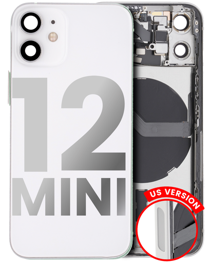 Back Housing W/ Small Components Pre-Installed Compatible For iPhone 12 Mini (US Version) (Used OEM Pull: Grade C) (White)