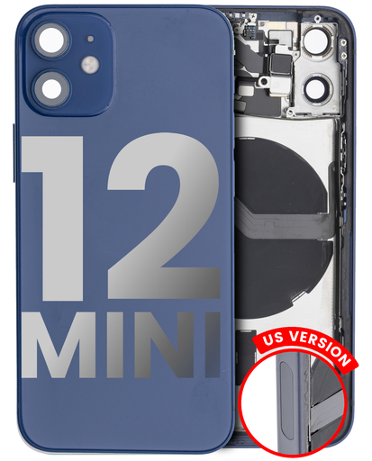 Back Housing W/ Small Components Pre-Installed Compatible For iPhone 12 Mini (US Version) (Used OEM Pull: Grade C) (Blue)