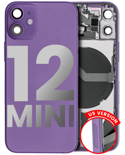 Back Housing W/ Small Components Pre-Installed Compatible For iPhone 12 Mini (US Version) (Used OEM Pull: Grade C) (Purple)