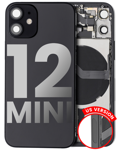 Back Housing W/ Small Components Pre-Installed Compatible For iPhone 12 Mini (US Version) (Used OEM Pull: Grade B) (Black)