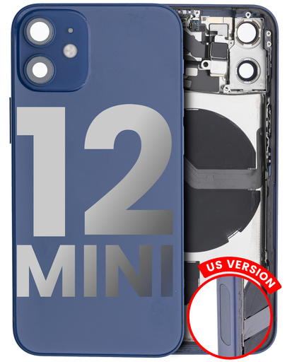 Back Housing W/ Small Components Pre-Installed Compatible For iPhone 12 Mini (US Version) (Used OEM Pull: Grade B) (Blue)