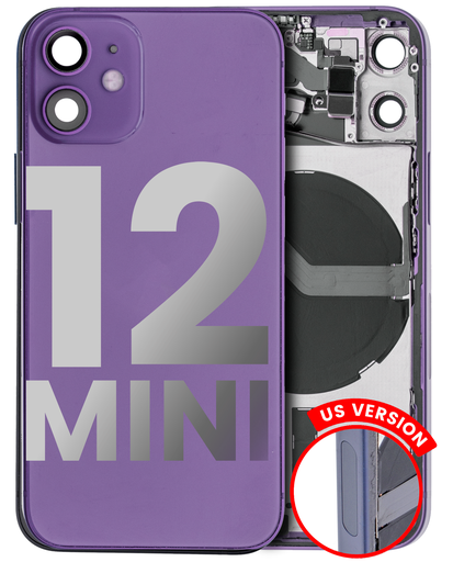 Back Housing W/ Small Components Pre-Installed Compatible For iPhone 12 Mini (US Version) (Used OEM Pull: Grade A) (Purple)