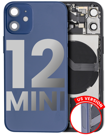 Back Housing W/ Small Components Pre-Installed Compatible For iPhone 12 Mini (US Version) (Used OEM Pull: Grade A) (Blue)