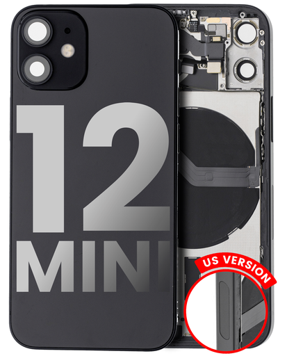Back Housing W/ Small Components Pre-Installed Compatible For iPhone 12 Mini (US Version) (Used OEM Pull: Grade A) (Black)
