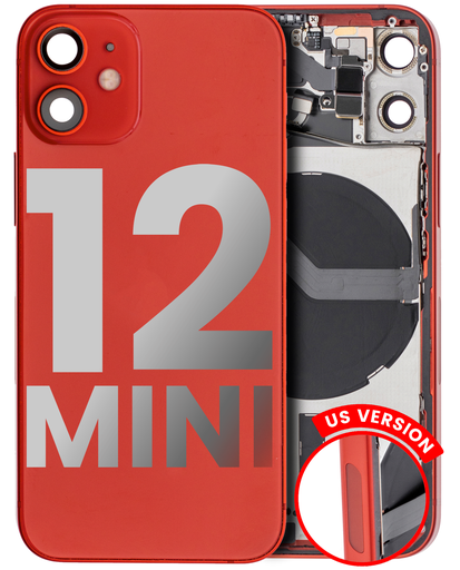 Back Housing W/ Small Components Pre-Installed Compatible For iPhone 12 Mini (US Version) (Used OEM Pull: Grade A) (Red)