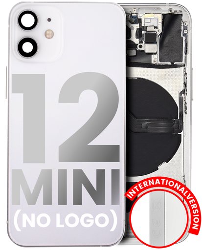 Back Housing W/ Small Components Pre-Installed Compatible For iPhone 12 Mini (No Logo) (Aftermarket Plus) (International Version) (White)