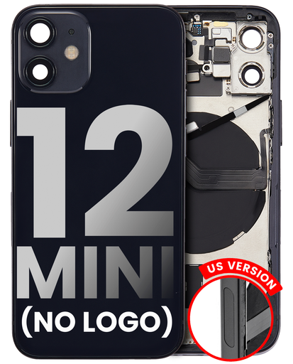 Back Housing W/ Small Components Pre-Installed Compatible For iPhone 12 Mini (US Version) (No Logo) (Aftermarket Plus) (Black)