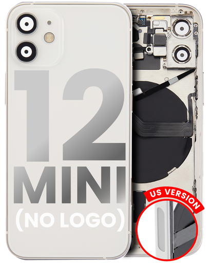 Back Housing W/ Small Components Pre-Installed Compatible For iPhone 12 Mini (US Version) (No Logo) (Aftermarket Plus) (White)