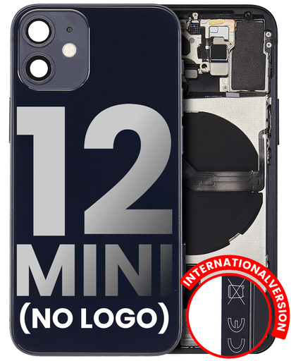 Back Housing W/ Small Components Pre-Installed Compatible For iPhone 12 Mini (No Logo) (Aftermarket Plus) (International Version) (Black)