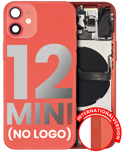 Back Housing W/ Small Components Pre-Installed Compatible For iPhone 12 Mini (No Logo) (Aftermarket Plus) (International Version) (Red)