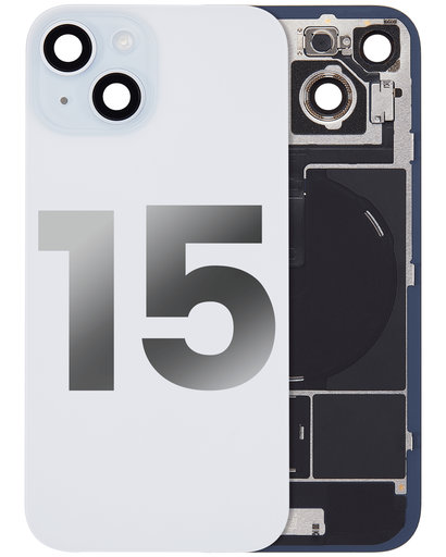 Back Glass With Steel Plate With Wireless NFC Charging MagSafe Magnet &amp; Flashlight Flex Compatible For iPhone 15 (Used OEM Pull: Grade A) (Blue)
